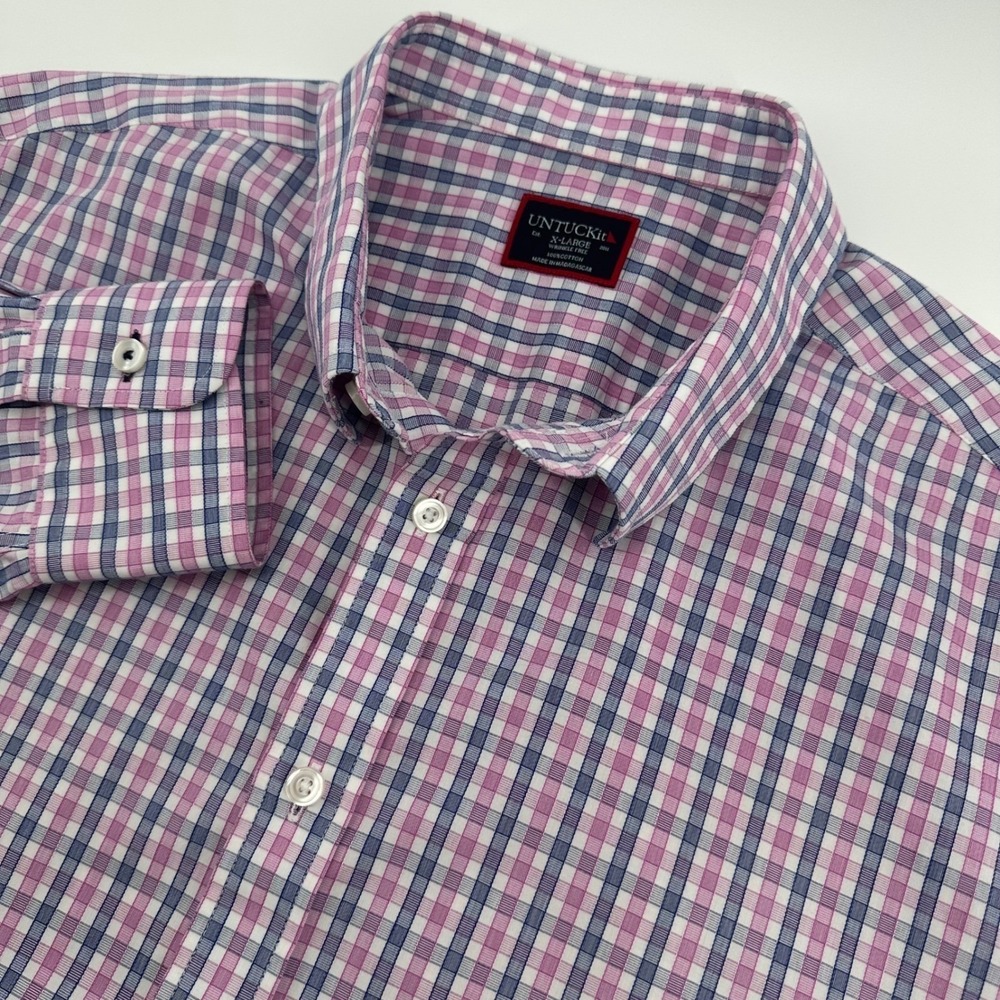 UNTUCKit Button Down Shirt Mens XL Pink Blue Plaid Dolchetto WF 01065